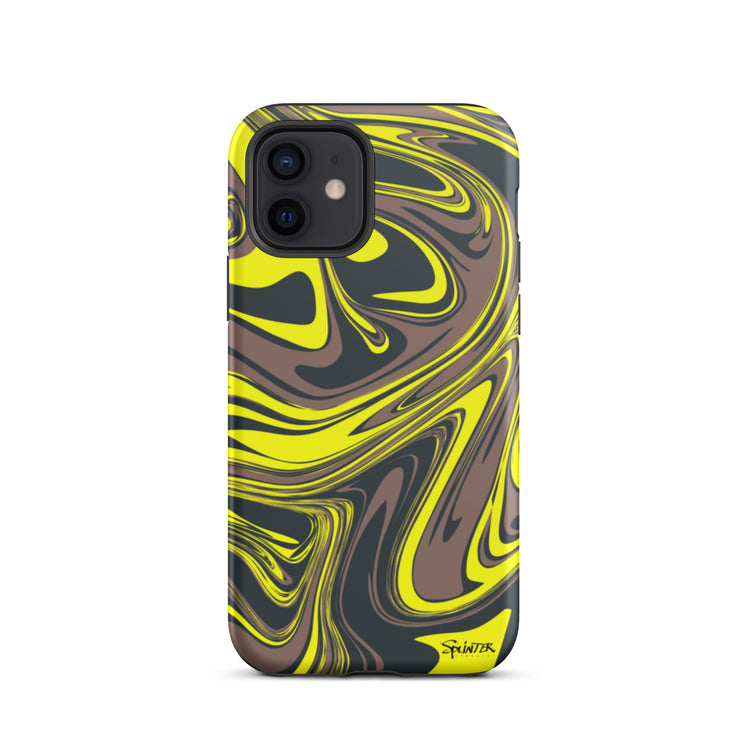 Yellow Black Gray Marbled Retro 60's 70's Tough iPhone Case