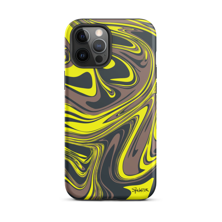 Yellow Black Gray Marbled Retro 60's 70's Tough iPhone Case